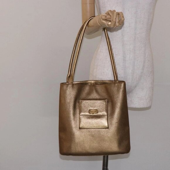 Salvatore Ferragamo Gancini Tote Bag Leather Gold Auth - Picture 1 of 16